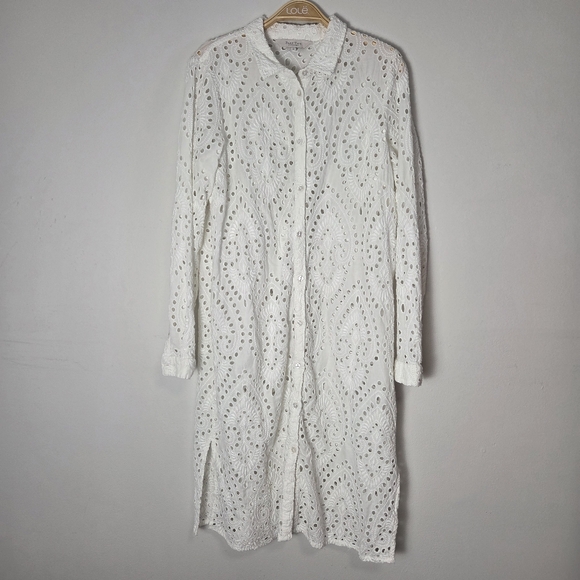 Part Two White Eyelet Broderie Anglaise Cotton Button Front Duster Dress - Picture 7 of 12